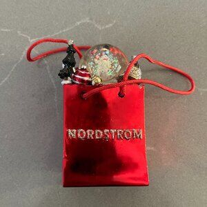 RARE Nordstrom Shopping Bag Snow Globe Ornament Red